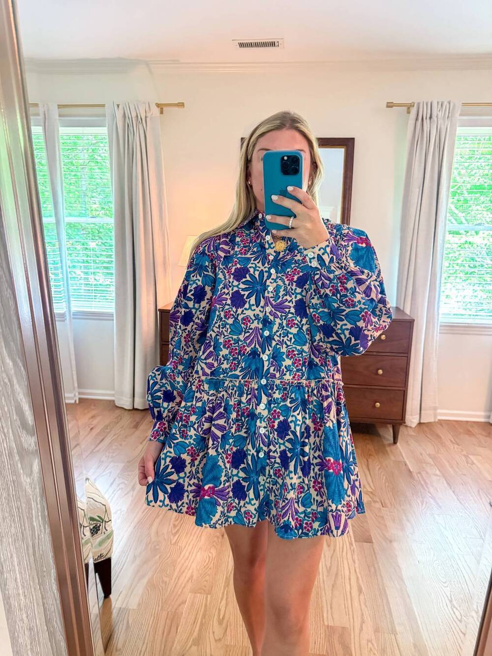 NEW OLIVACEOUS women's rio mar puff sleeve dress in blue